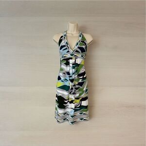 BCBGMaxAzria Multicolor Geometric Patterned Sleeveless Halter Dress, Size M (US)